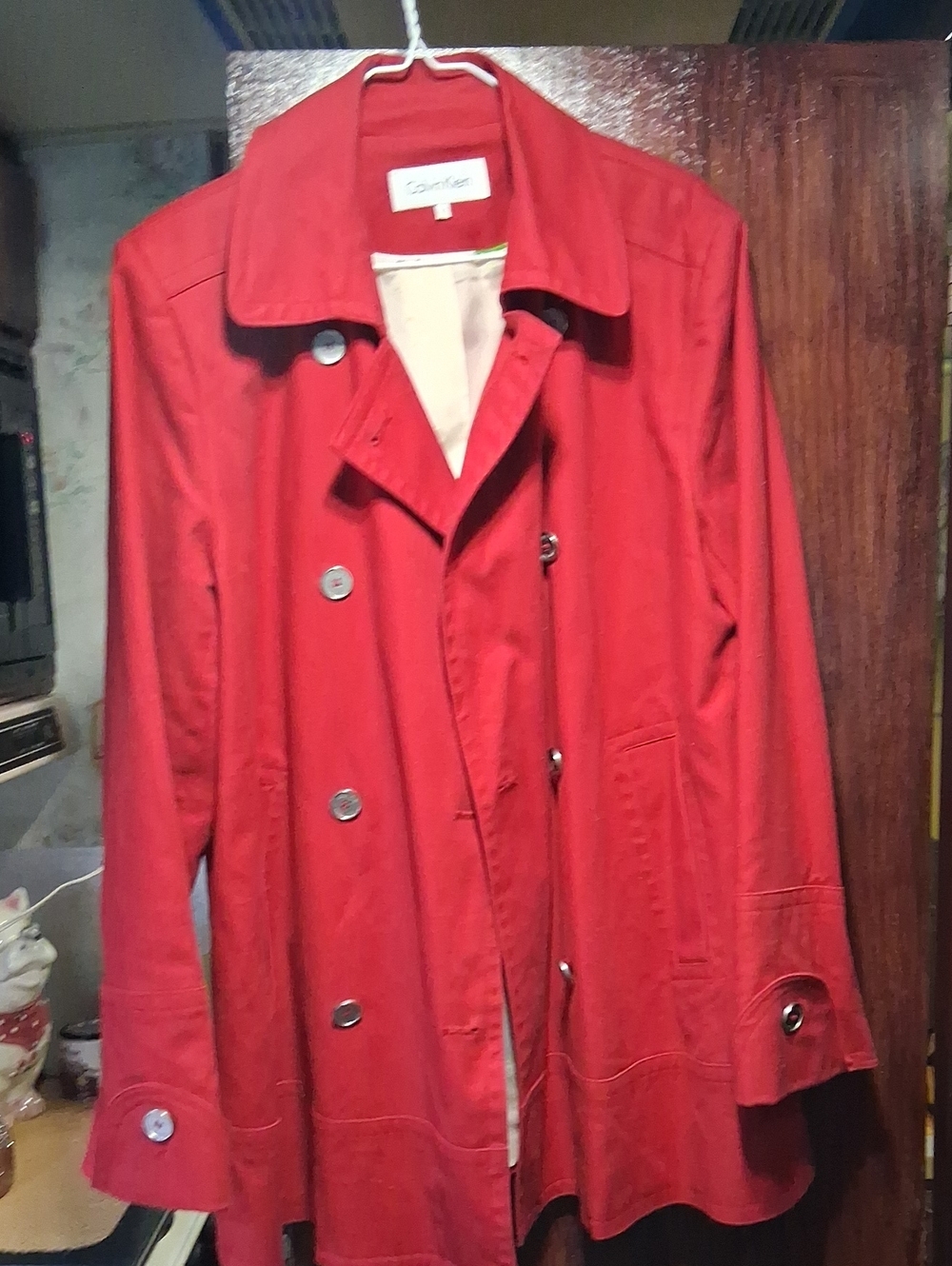 Calvin Klein Red Double-Breasted Trench Coat